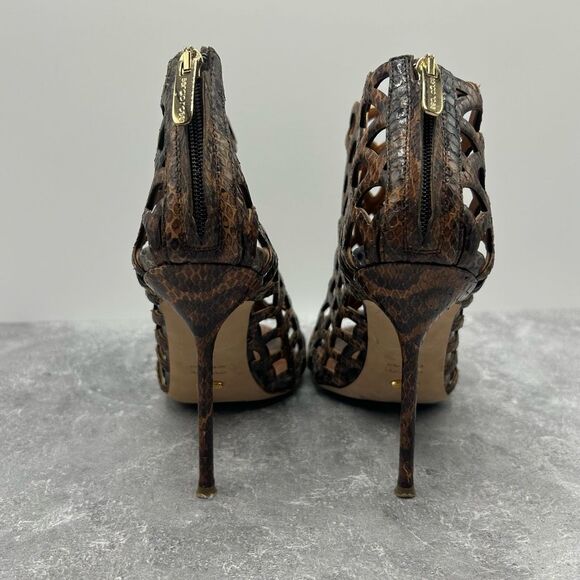 Sergio Rossi Womens Brown Animal Print Mermaid Pumps Size 38 Leather Peep Toe - Picture 8 of 13